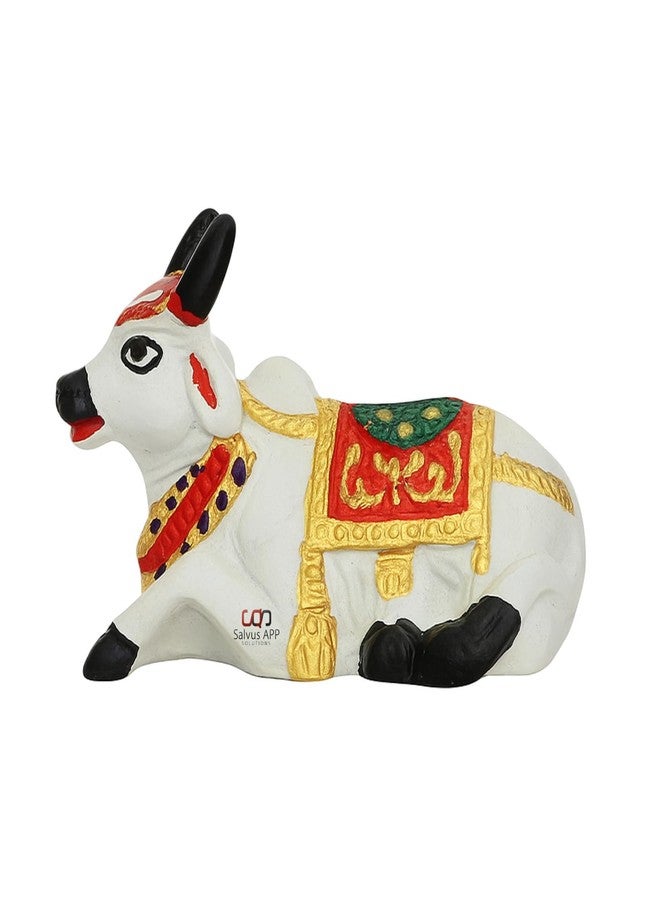 Salvus APP SOLUTIONS Beautifully Handmade Metal Nandi Murti/Statue for Home-Office Decor & Car Dashboard (3.5 x 2.2 Inch_White) - Image 1